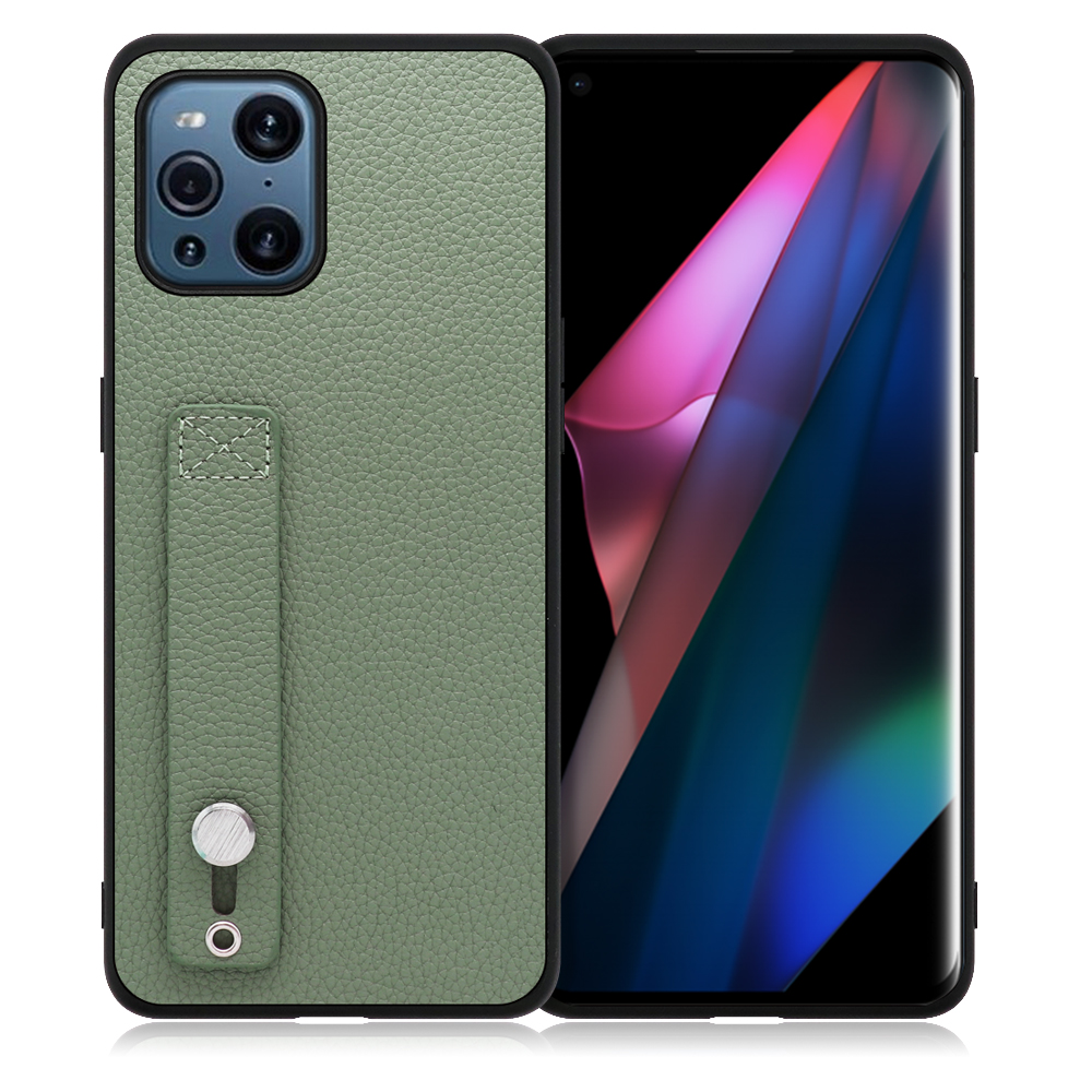 LOOF HOLD-SHELL OPPO Find X3 Pro 用 [ダルグリーン] 薄い 軽量 背面 本革 ケース 固定 ベルト カバー シンプル スマホケース スマホカバー