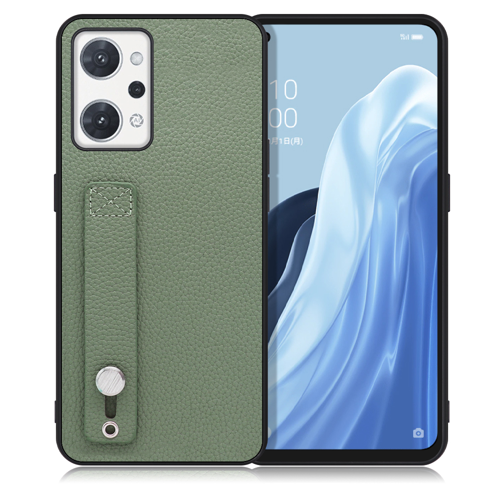 LOOF HOLD-SHELL Series OPPO Reno7 A / Reno9 A OPG04 / CPH2523 用 [ダルグリーン] 薄い 軽量 背面 本革 ケース カバー シンプル スマホケース スマホカバー ストラップホール ベルト付