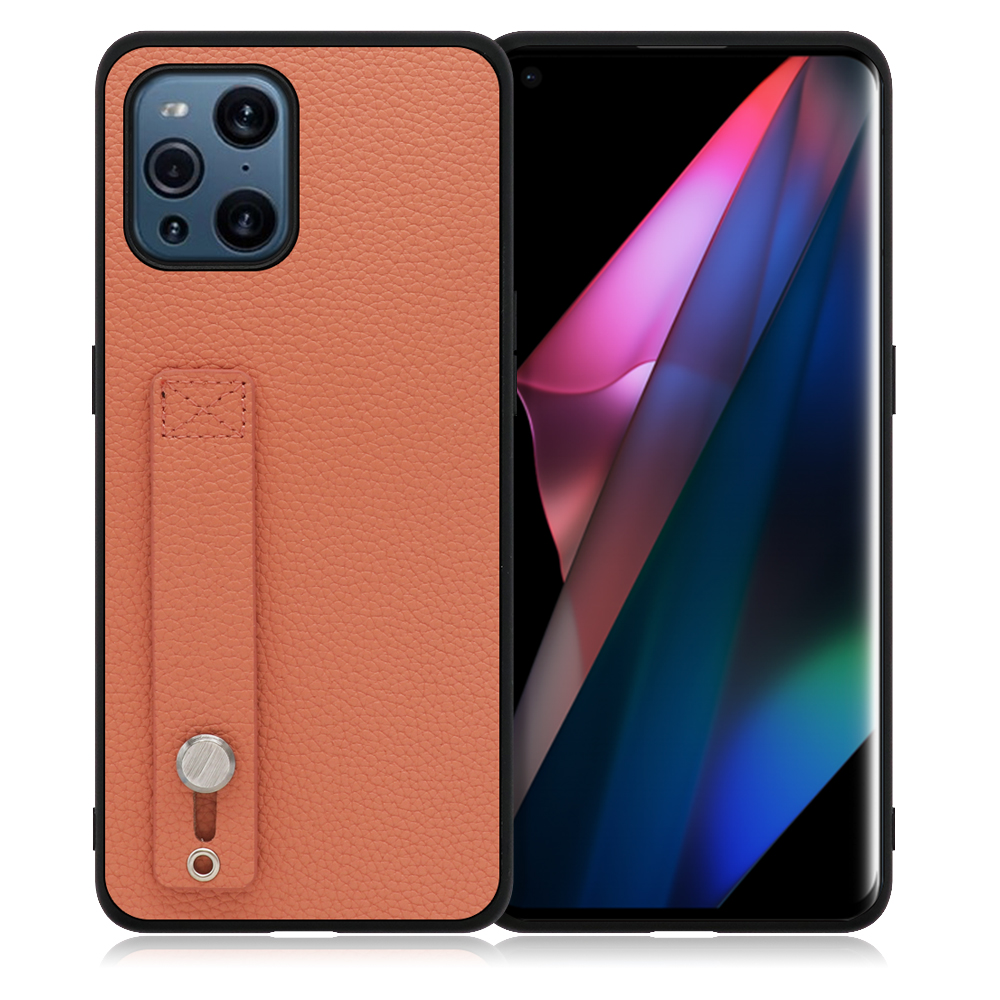 LOOF HOLD-SHELL OPPO Find X3 Pro 用 [フラミンゴ] 薄い 軽量 背面 本革 ケース 固定 ベルト カバー シンプル スマホケース スマホカバー