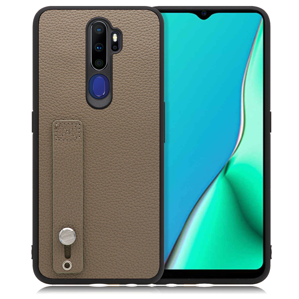 LOOF HOLD-SHELL Series OPPO A5 2020 用 [グレージュ] 薄い 軽量 背面 本革 ケース 固定 ベルト カバー シンプル スマホケース スマホカバー