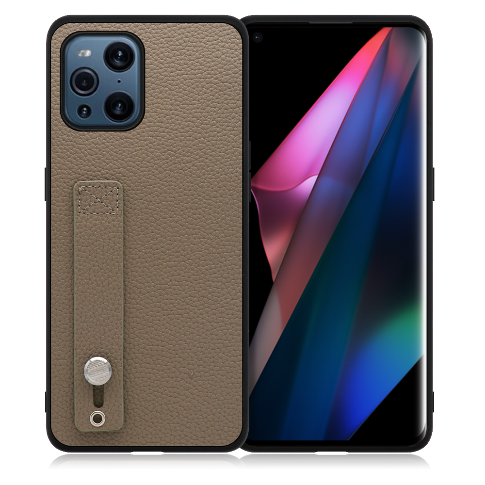 LOOF HOLD-SHELL OPPO Find X3 Pro 用 [グレージュ] 薄い 軽量 背面 本革 ケース 固定 ベルト カバー シンプル スマホケース スマホカバー