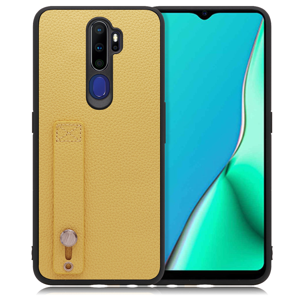 LOOF HOLD-SHELL Series OPPO A5 2020 用 [ジャスミンイエロー] 薄い 軽量 背面 本革 ケース 固定 ベルト カバー シンプル スマホケース スマホカバー