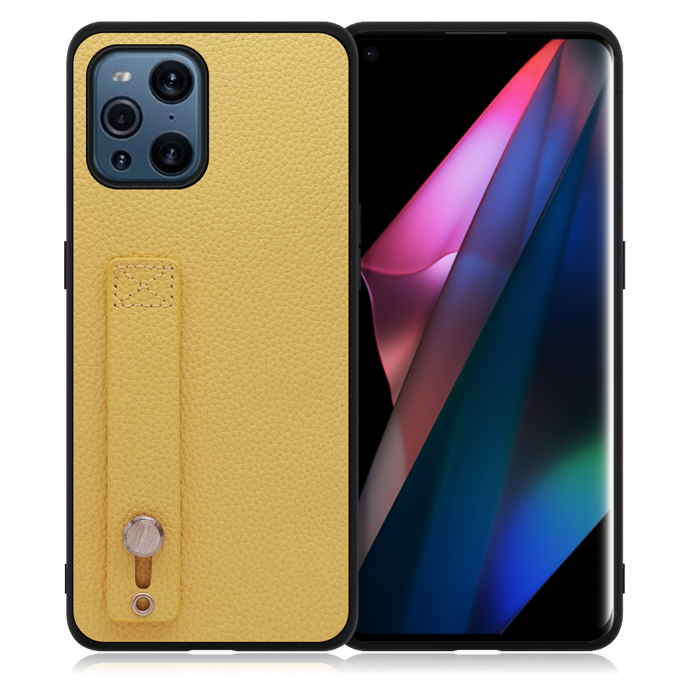 LOOF HOLD-SHELL OPPO Find X3 Pro 用 [ジャスミンイエロー] 薄い 軽量 背面 本革 ケース 固定 ベルト カバー シンプル スマホケース スマホカバー