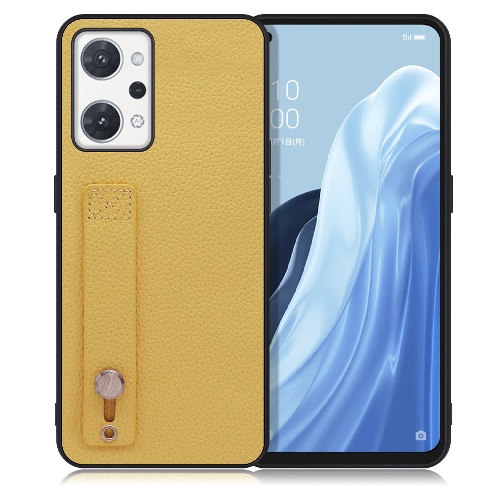 LOOF HOLD-SHELL Series OPPO Reno7 A / Reno9 A OPG04 / CPH2523 用 [ジャスミンイエロー] 薄い 軽量 背面 本革 ケース カバー シンプル スマホケース スマホカバー ストラップホール ベルト付