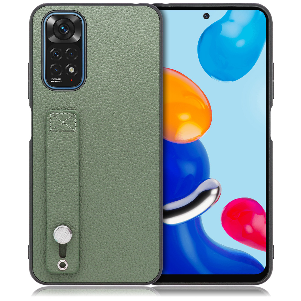 LOOF HOLD-SHELL Series Xiaomi Redmi Note 11 用 [ダルグリーン] 薄い 軽量 背面 本革 ケース カバー シンプル スマホケース スマホカバー ストラップホール ベルト付