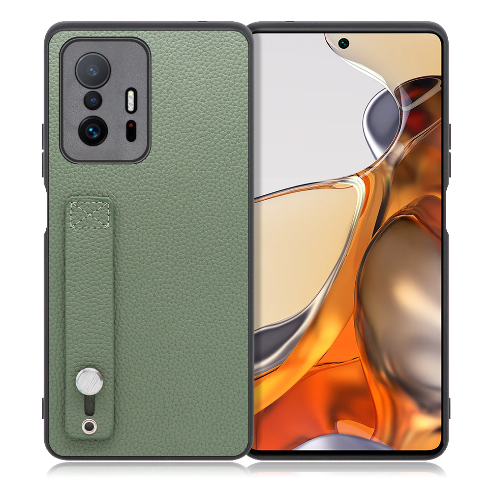 LOOF HOLD-SHELL Series Xiaomi 11T / 11T Pro 用 [ダルグリーン] 薄い 軽量 背面 本革 ケース 固定 ベルト カバー シンプル スマホケース スマホカバー
