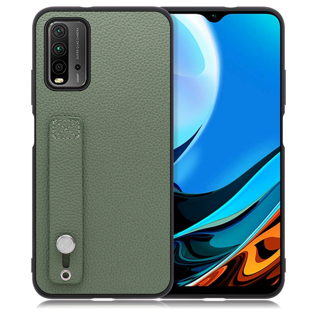 LOOF HOLD-SHELL Xiaomi Redmi 9T 用 [ダルグリーン] 薄い 軽量 背面 本革 ケース 固定 ベルト カバー シンプル スマホケース スマホカバー