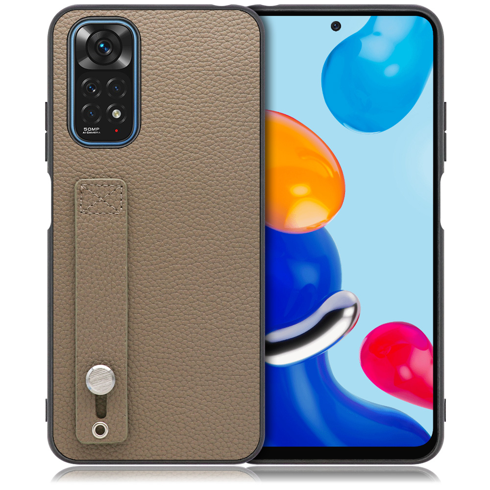 LOOF HOLD-SHELL Series Xiaomi Redmi Note 11 用 [グレージュ] 薄い 軽量 背面 本革 ケース カバー シンプル スマホケース スマホカバー ストラップホール ベルト付