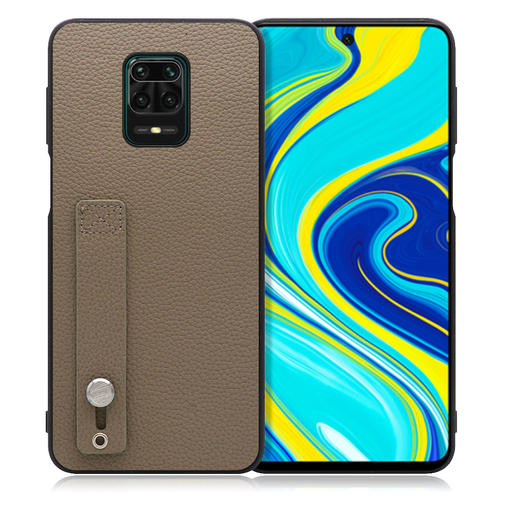 LOOF HOLD-SHELL Xiaomi Redmi Note 9S 用 [グレージュ] 薄い 軽量 背面 本革 ケース 固定 ベルト カバー シンプル スマホケース スマホカバー