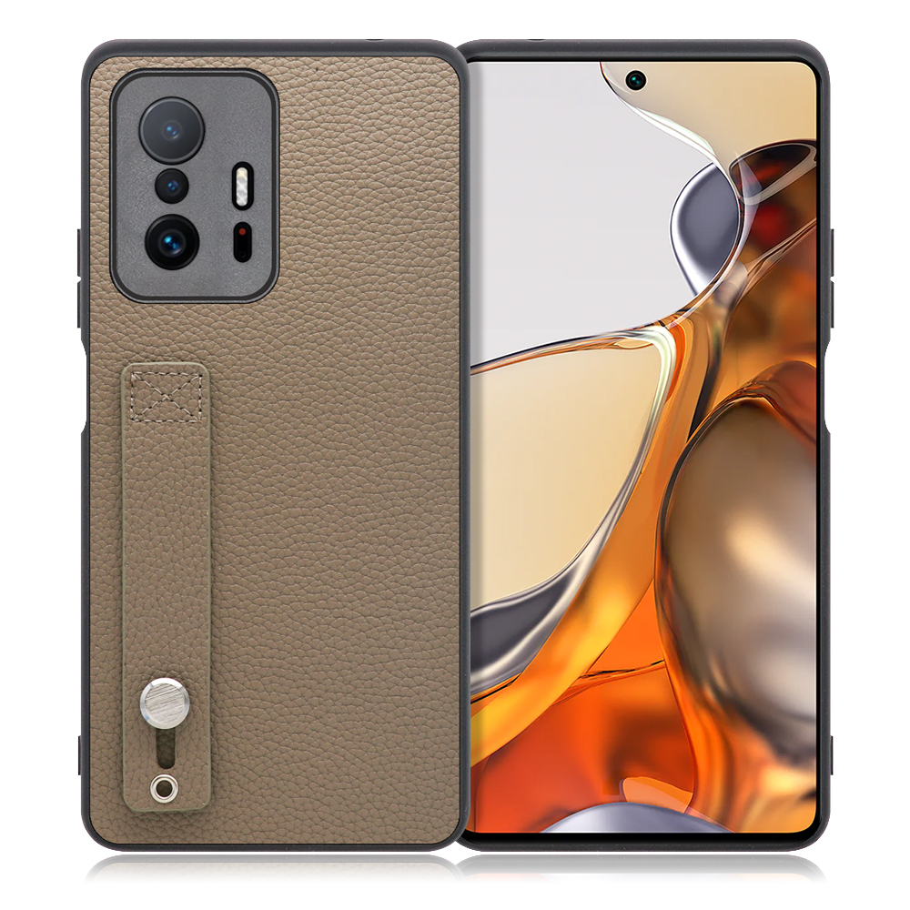 LOOF HOLD-SHELL Series Xiaomi 11T / 11T Pro 用 [グレージュ] 薄い 軽量 背面 本革 ケース 固定 ベルト カバー シンプル スマホケース スマホカバー