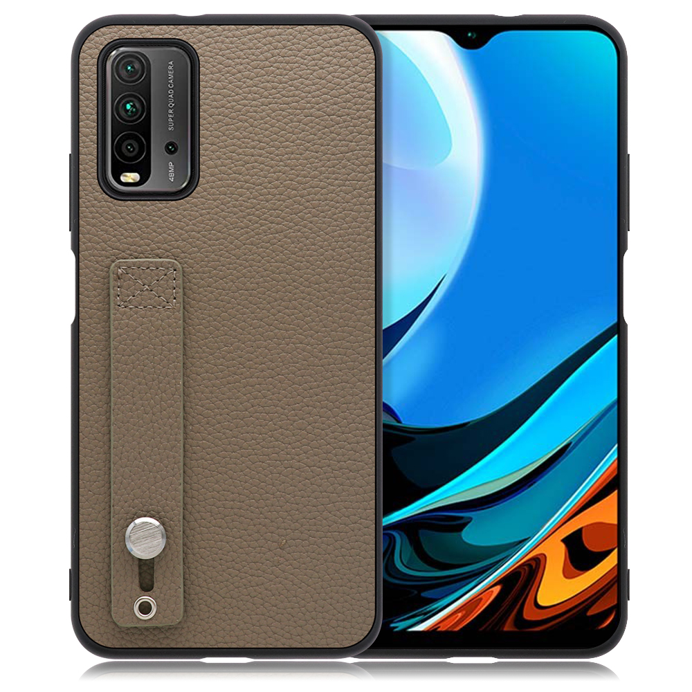 LOOF HOLD-SHELL Xiaomi Redmi 9T 用 [グレージュ] 薄い 軽量 背面 本革 ケース 固定 ベルト カバー シンプル スマホケース スマホカバー