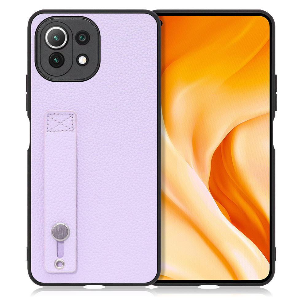 LOOF HOLD-SHELL Xiaomi Mi 11 lite 5G 用 [ラベンダー] 薄い 軽量 背面 本革 ケース 固定 ベルト カバー シンプル スマホケース スマホカバー