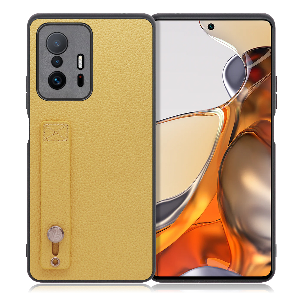 LOOF HOLD-SHELL Series Xiaomi 11T / 11T Pro 用 [ジャスミンイエロー] 薄い 軽量 背面 本革 ケース 固定 ベルト カバー シンプル スマホケース スマホカバー