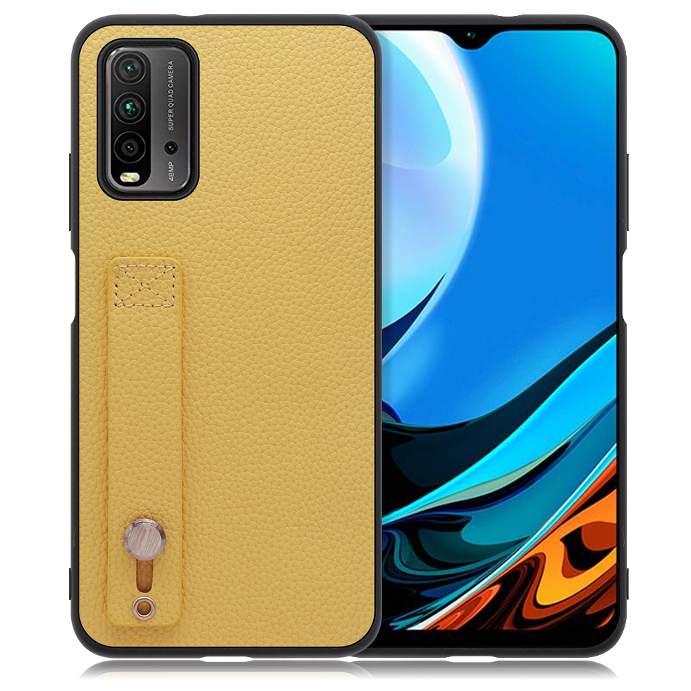 LOOF HOLD-SHELL Xiaomi Redmi 9T 用 [ジャスミンイエロー] 薄い 軽量 背面 本革 ケース 固定 ベルト カバー シンプル スマホケース スマホカバー