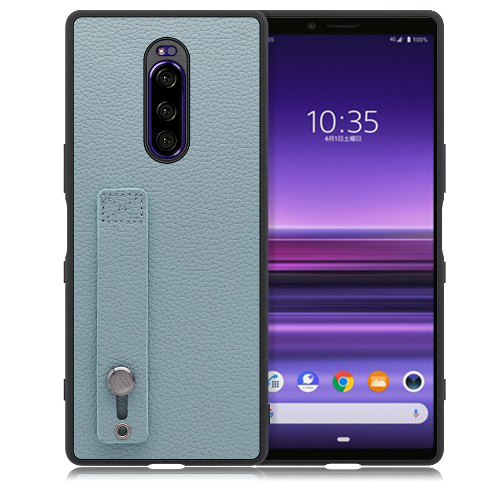 LOOF HOLD-SHELL Xperia 1/ SO-03L / SOV40 / Xperia 1 Professional Edition 用 [スカイブルー] 薄い 軽量 背面 本革 ケース 固定 ベルト カバー シンプル スマホケース スマホカバー