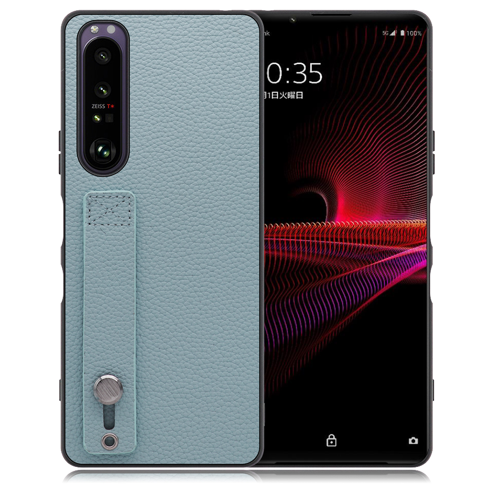 LOOF HOLD-SHELL Xperia 1 III / SO-51B / SOG03 用 [スカイブルー] 薄い 軽量 背面 本革 ケース 固定 ベルト カバー シンプル スマホケース スマホカバー