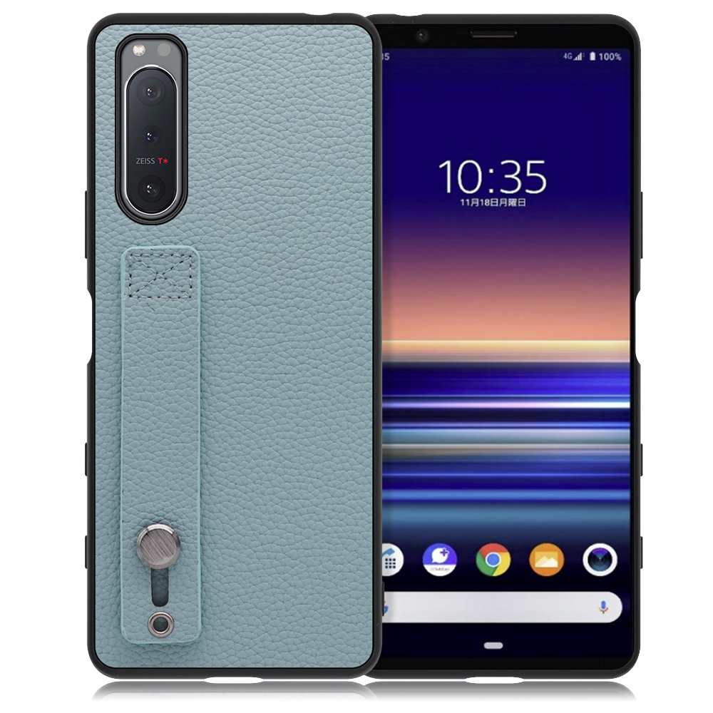 LOOF HOLD-SHELL Xperia 5Ⅱ / SO-52A / SOG02 / A002SO 用 [スカイブルー] 薄い 軽量 背面 本革 ケース 固定 ベルト カバー シンプル スマホケース スマホカバー