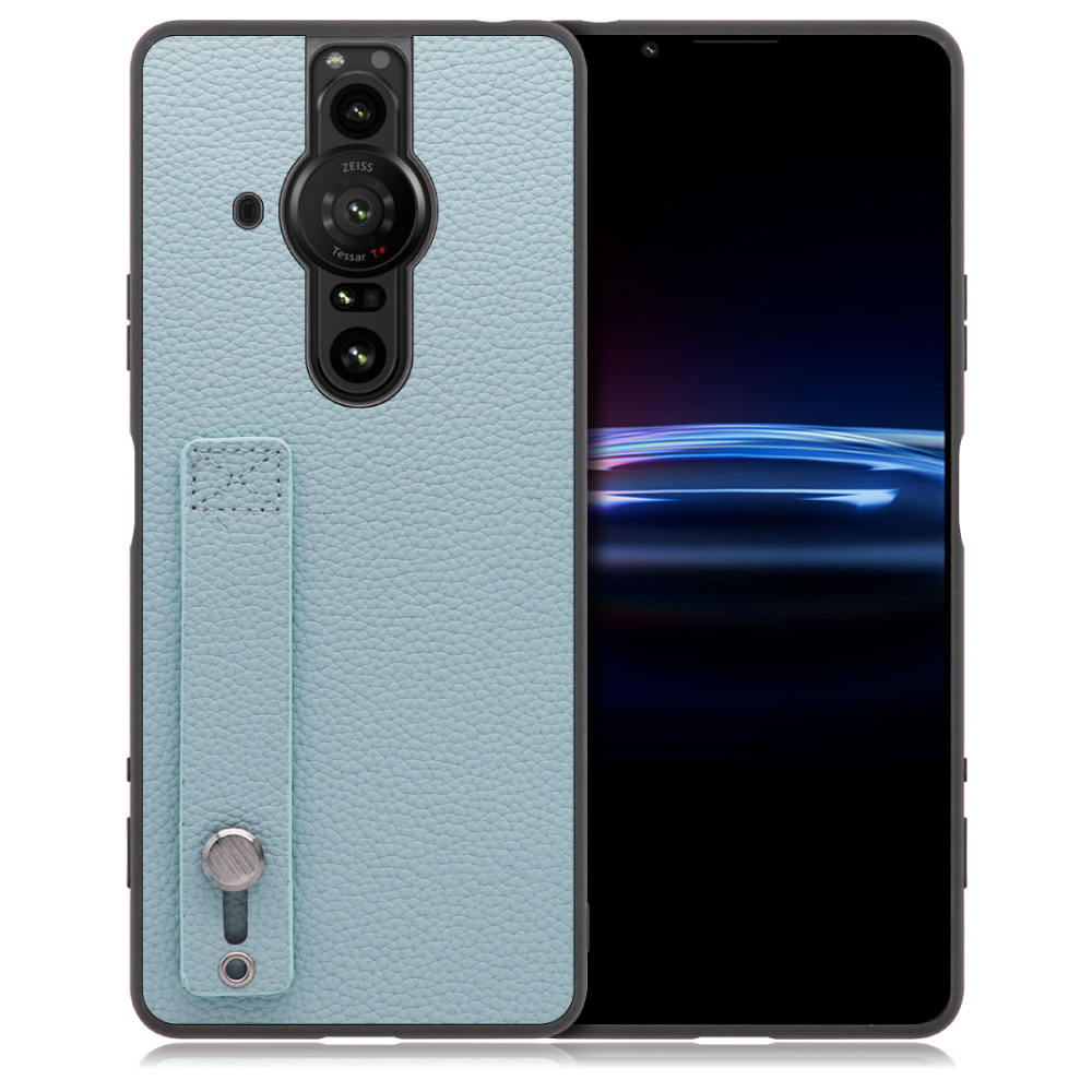 LOOF HOLD-SHELL Xperia PRO-I 用 [スカイブルー] 薄い 軽量 背面 本革 ケース 固定 ベルト カバー シンプル スマホケース スマホカバー