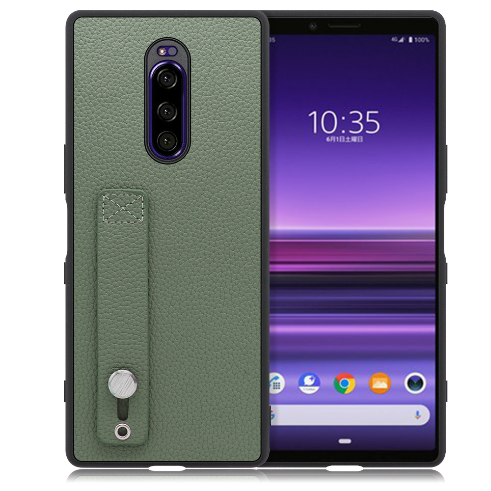 LOOF HOLD-SHELL Xperia 1/ SO-03L / SOV40 / Xperia 1 Professional Edition 用 [ダルグリーン] 薄い 軽量 背面 本革 ケース 固定 ベルト カバー シンプル スマホケース スマホカバー