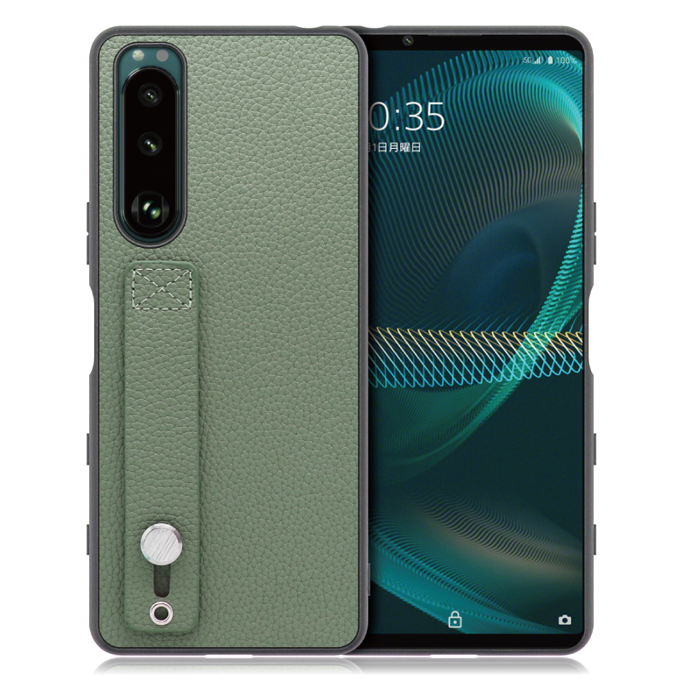 LOOF HOLD-SHELL Series Xperia 5 III / SO-53B / SOG05 / XQ-BQ42 用 [ダルグリーン] 薄い 軽量 背面 本革 ケース 固定 ベルト カバー シンプル スマホケース スマホカバー