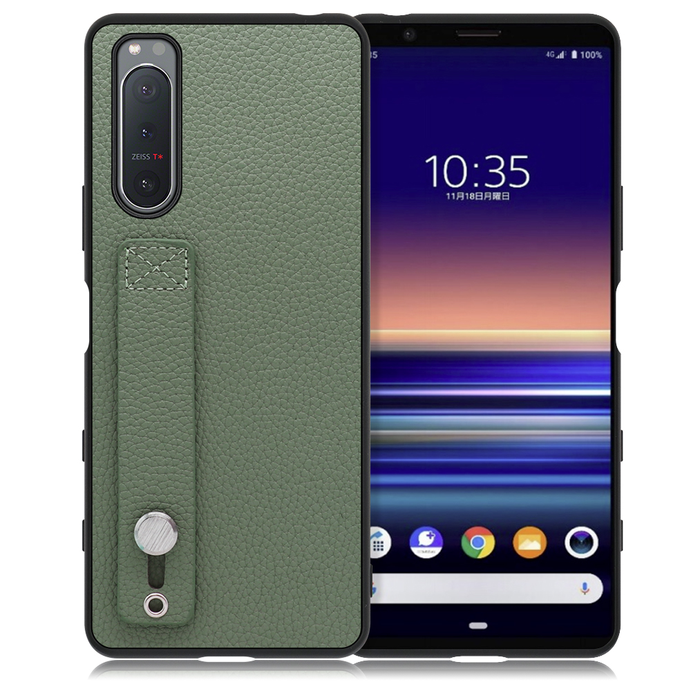 LOOF HOLD-SHELL Xperia 5Ⅱ / SO-52A / SOG02 / A002SO 用 [ダルグリーン] 薄い 軽量 背面 本革 ケース 固定 ベルト カバー シンプル スマホケース スマホカバー