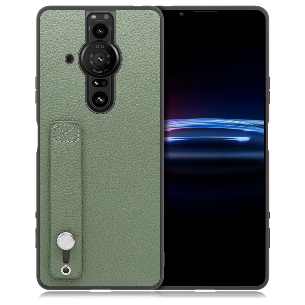 LOOF HOLD-SHELL Xperia PRO-I 用 [ダルグリーン] 薄い 軽量 背面 本革 ケース 固定 ベルト カバー シンプル スマホケース スマホカバー
