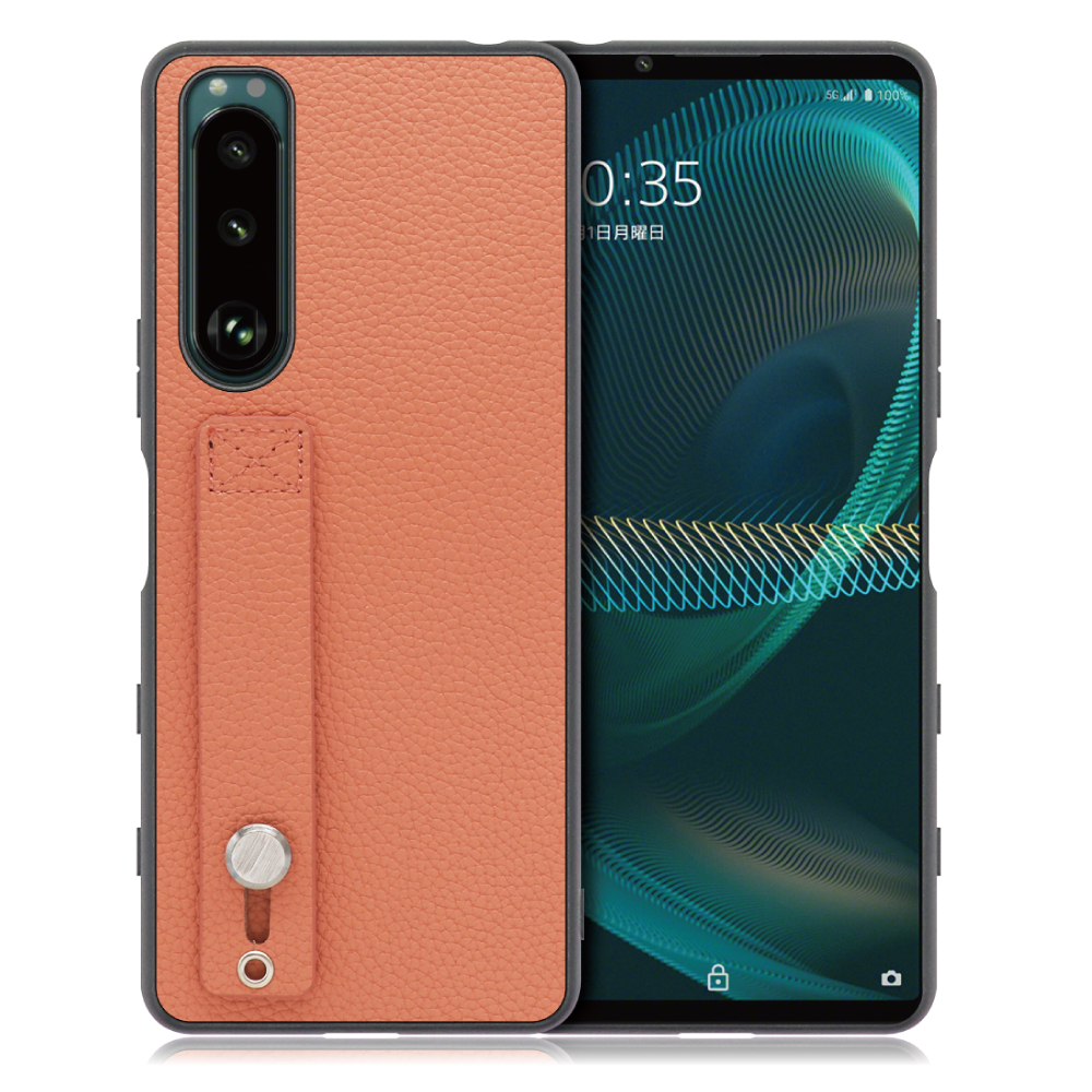 LOOF HOLD-SHELL Series Xperia 5 III / SO-53B / SOG05 / XQ-BQ42 用 [フラミンゴ] 薄い 軽量 背面 本革 ケース 固定 ベルト カバー シンプル スマホケース スマホカバー