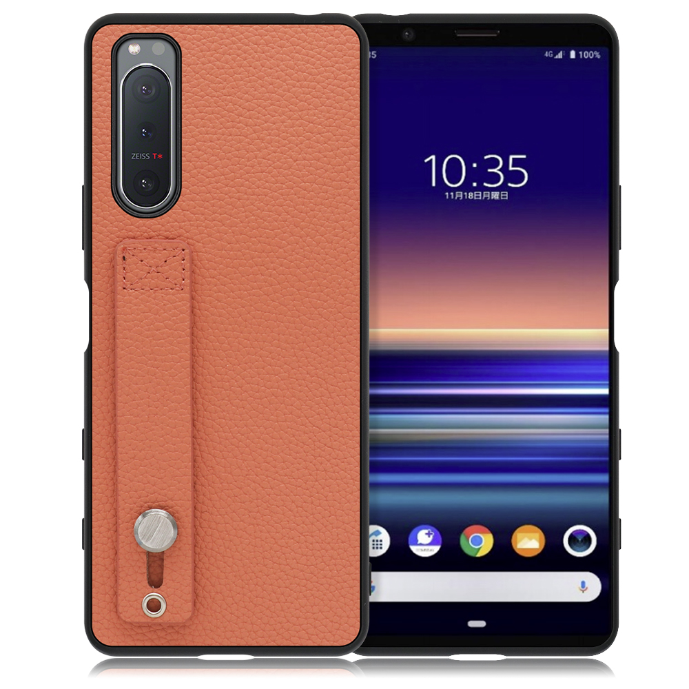 LOOF HOLD-SHELL Xperia 5Ⅱ / SO-52A / SOG02 / A002SO 用 [フラミンゴ] 薄い 軽量 背面 本革 ケース 固定 ベルト カバー シンプル スマホケース スマホカバー