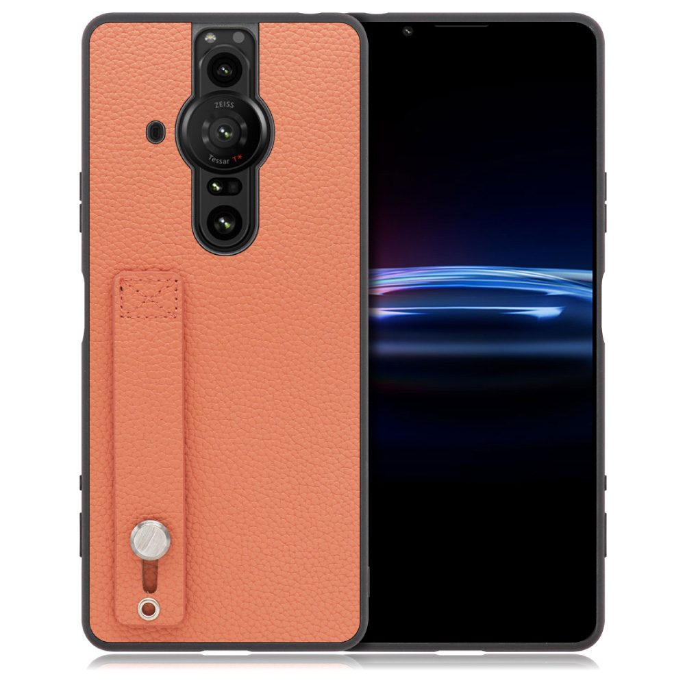 LOOF HOLD-SHELL Xperia PRO-I 用 [フラミンゴ] 薄い 軽量 背面 本革 ケース 固定 ベルト カバー シンプル スマホケース スマホカバー