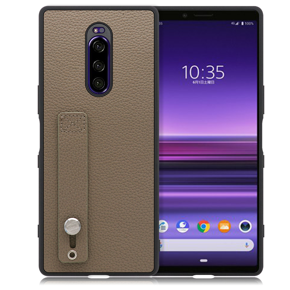 LOOF HOLD-SHELL Xperia 1/ SO-03L / SOV40 / Xperia 1 Professional Edition 用 [グレージュ] 薄い 軽量 背面 本革 ケース 固定 ベルト カバー シンプル スマホケース スマホカバー