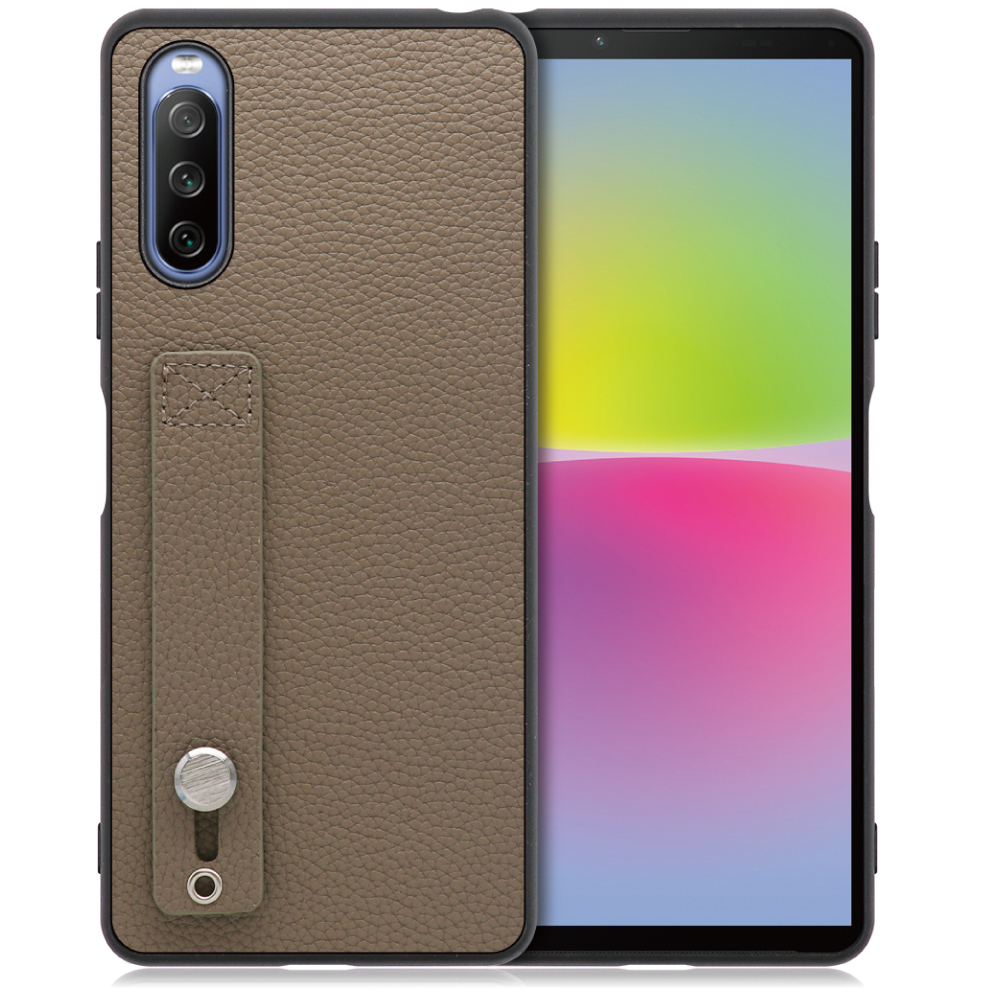 LOOF HOLD-SHELL Xperia 10 IV / SO-52C / SOG07 用 [グレージュ] 薄い 軽量 背面 本革 ケース カバー シンプル スマホケース スマホカバー ストラップホール ベルト付