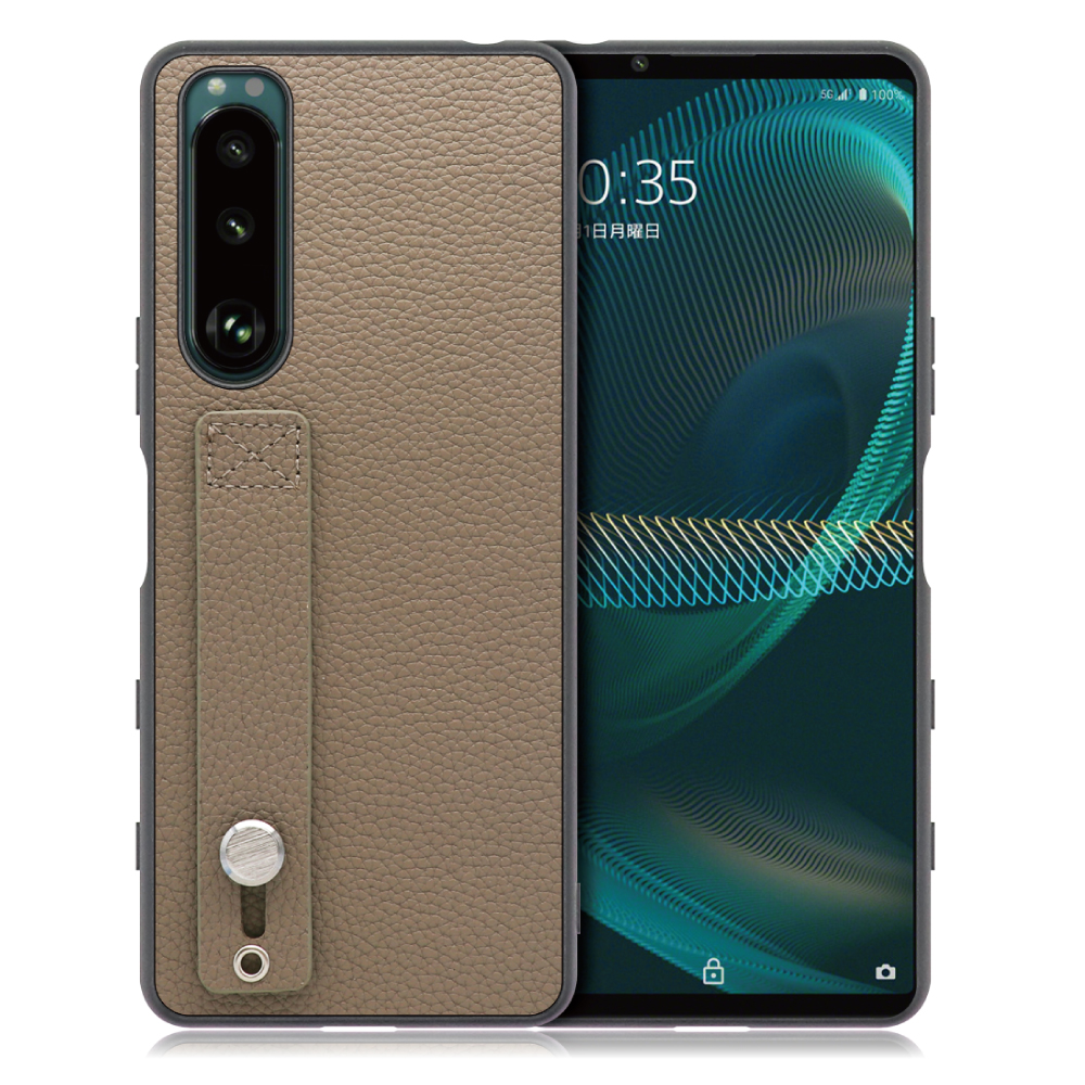 LOOF HOLD-SHELL Series Xperia 5 III / SO-53B / SOG05 / XQ-BQ42 用 [グレージュ] 薄い 軽量 背面 本革 ケース 固定 ベルト カバー シンプル スマホケース スマホカバー