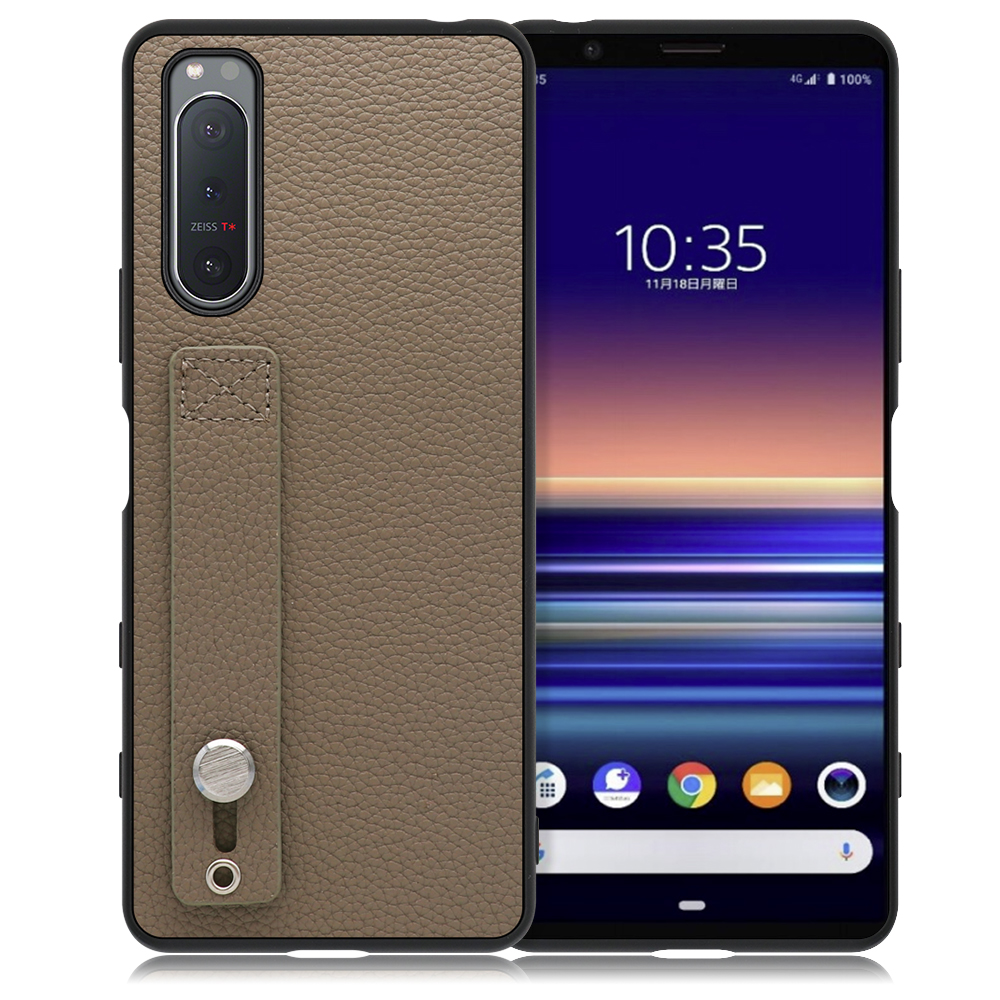 LOOF HOLD-SHELL Xperia 5Ⅱ / SO-52A / SOG02 / A002SO 用 [グレージュ] 薄い 軽量 背面 本革 ケース 固定 ベルト カバー シンプル スマホケース スマホカバー