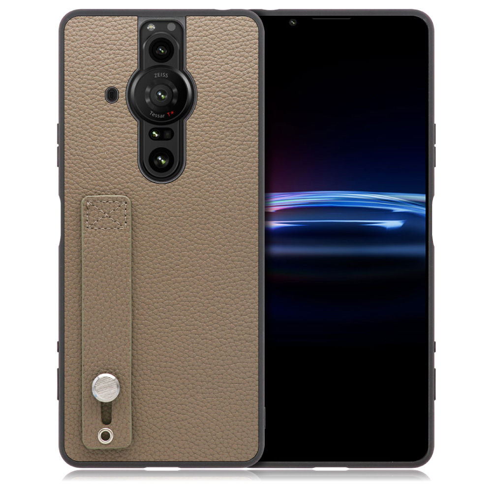LOOF HOLD-SHELL Xperia PRO-I 用 [グレージュ] 薄い 軽量 背面 本革 ケース 固定 ベルト カバー シンプル スマホケース スマホカバー