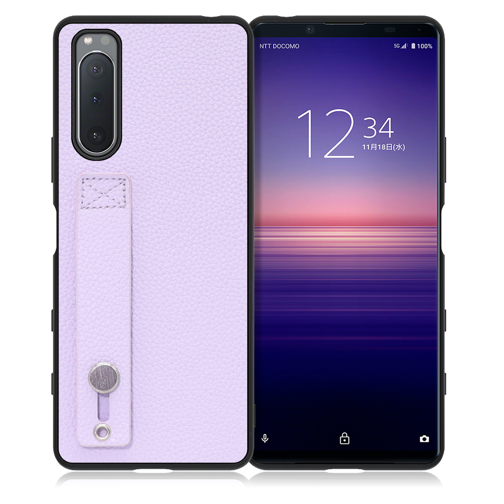 LOOF HOLD-SHELL Xperia 5Ⅱ / SO-52A / SOG02 / A002SO 用 [ラベンダー] 薄い 軽量 背面 本革 ケース 固定 ベルト カバー シンプル スマホケース スマホカバー