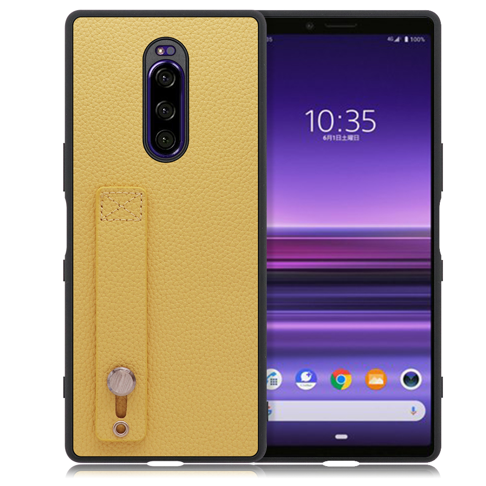 LOOF HOLD-SHELL Xperia 1/ SO-03L / SOV40 / Xperia 1 Professional Edition 用 [ジャスミンイエロー] 薄い 軽量 背面 本革 ケース 固定 ベルト カバー シンプル スマホケース スマホカバー