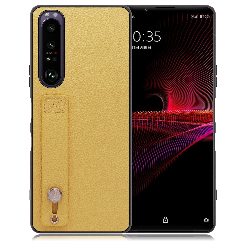 LOOF HOLD-SHELL Xperia 1 III / SO-51B / SOG03 用 [ジャスミンイエロー] 薄い 軽量 背面 本革 ケース 固定 ベルト カバー シンプル スマホケース スマホカバー