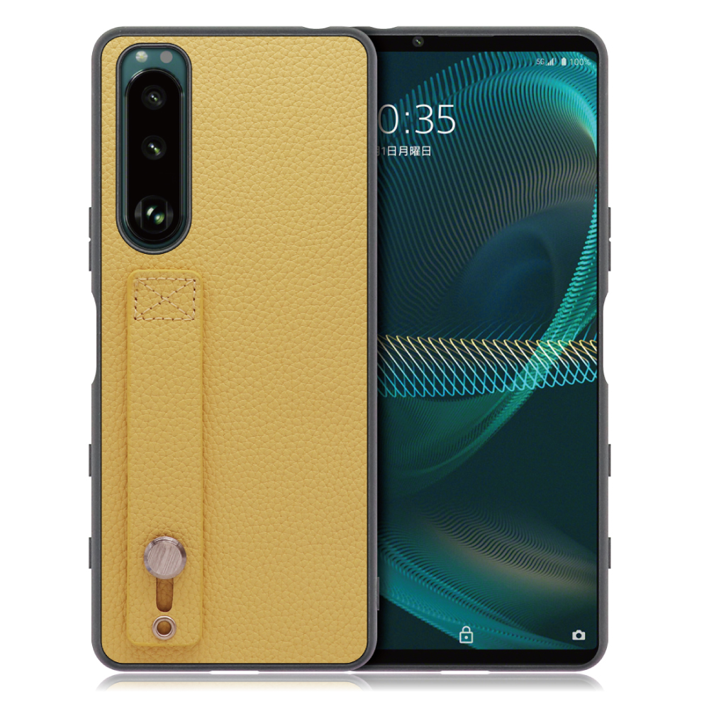 LOOF HOLD-SHELL Series Xperia 5 III / SO-53B / SOG05 / XQ-BQ42 用 [ジャスミンイエロー] 薄い 軽量 背面 本革 ケース 固定 ベルト カバー シンプル スマホケース スマホカバー