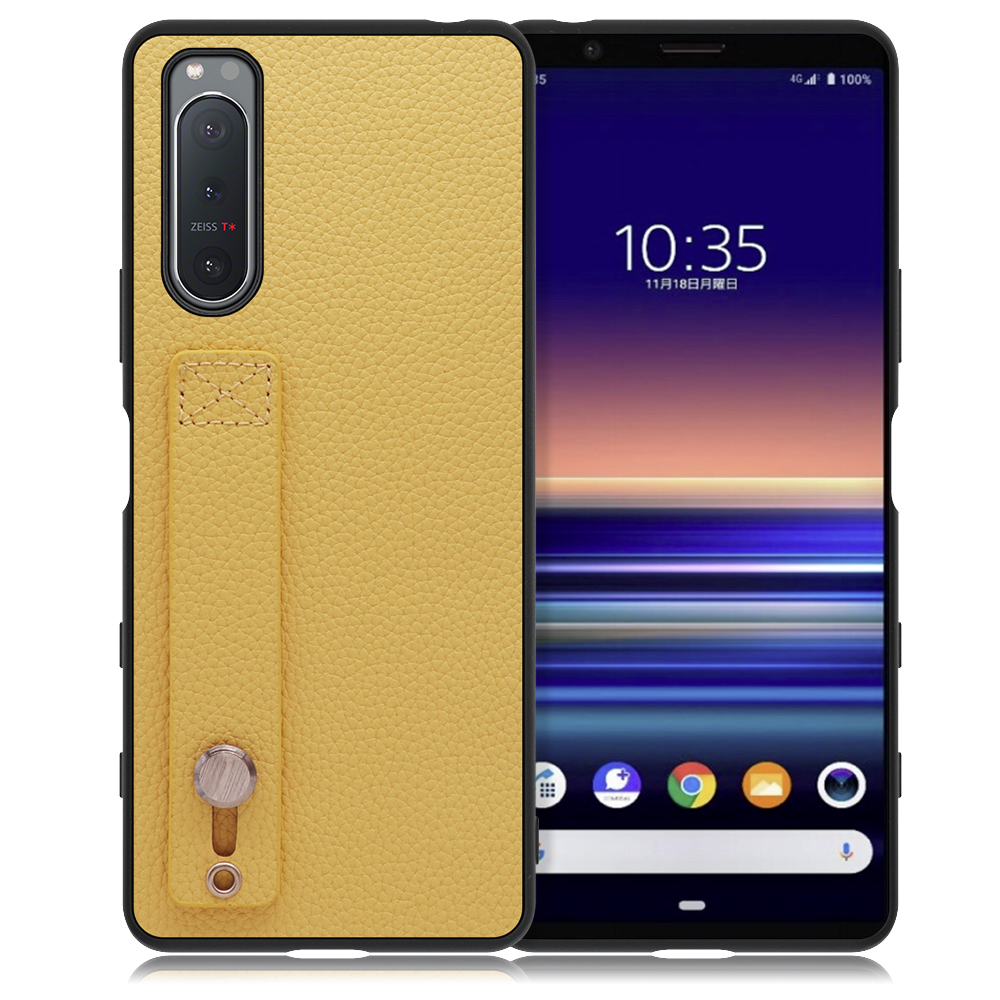 LOOF HOLD-SHELL Xperia 5Ⅱ / SO-52A / SOG02 / A002SO 用 [ジャスミンイエロー] 薄い 軽量 背面 本革 ケース 固定 ベルト カバー シンプル スマホケース スマホカバー