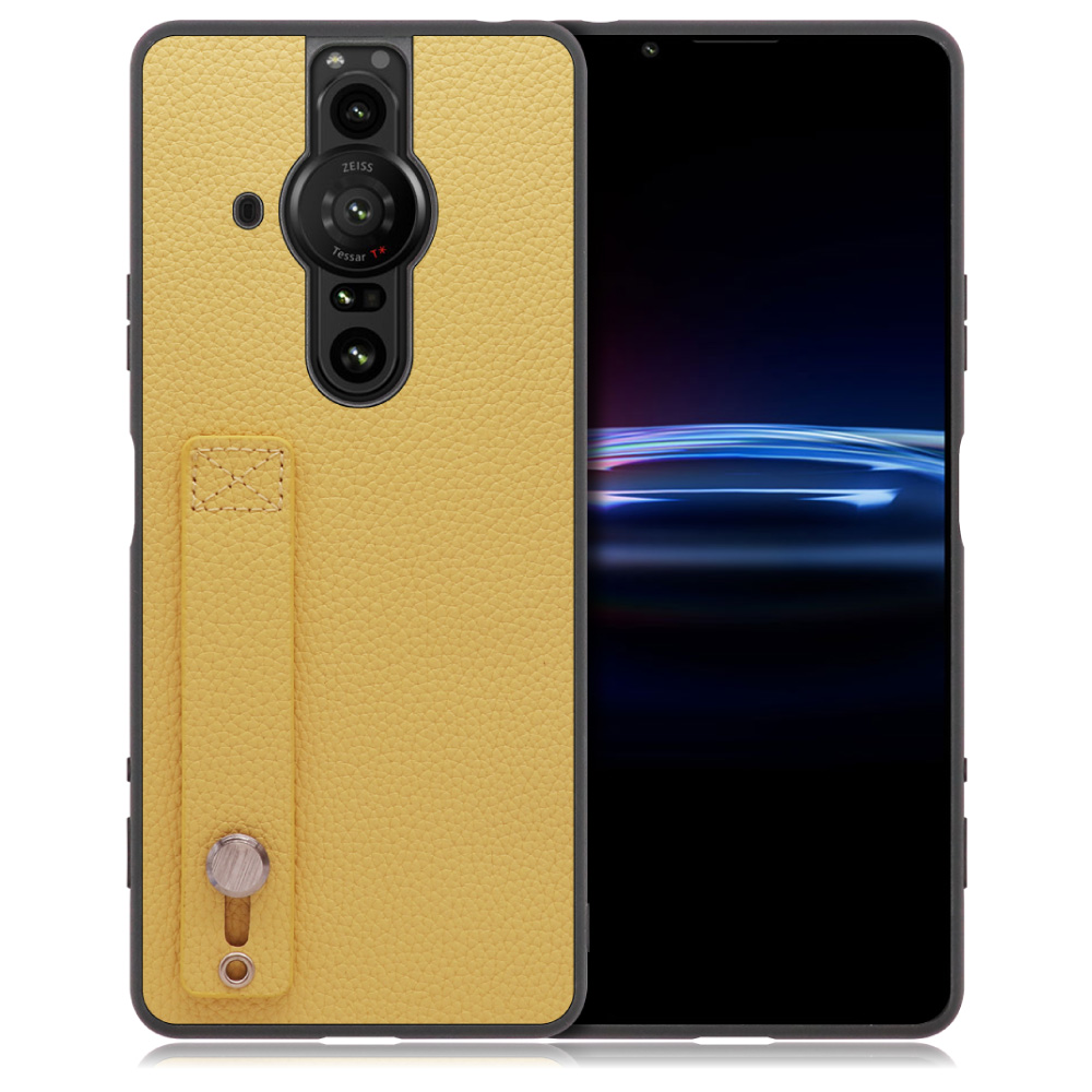 LOOF HOLD-SHELL Xperia PRO-I 用 [ジャスミンイエロー] 薄い 軽量 背面 本革 ケース 固定 ベルト カバー シンプル スマホケース スマホカバー
