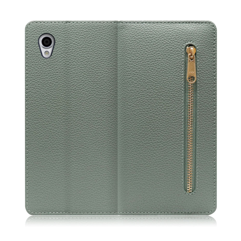LOOF POCKET Series Android One X4 用 [ダルグリーン] 厳選本革 カード収納付き ベルト無し ファスナー ポケット付き 手帳型ケース