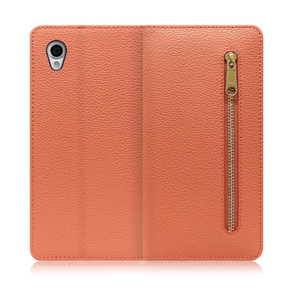 LOOF POCKET Series Android One X4 用 [フラミンゴ] 厳選本革 カード収納付き ベルト無し ファスナー ポケット付き 手帳型ケース