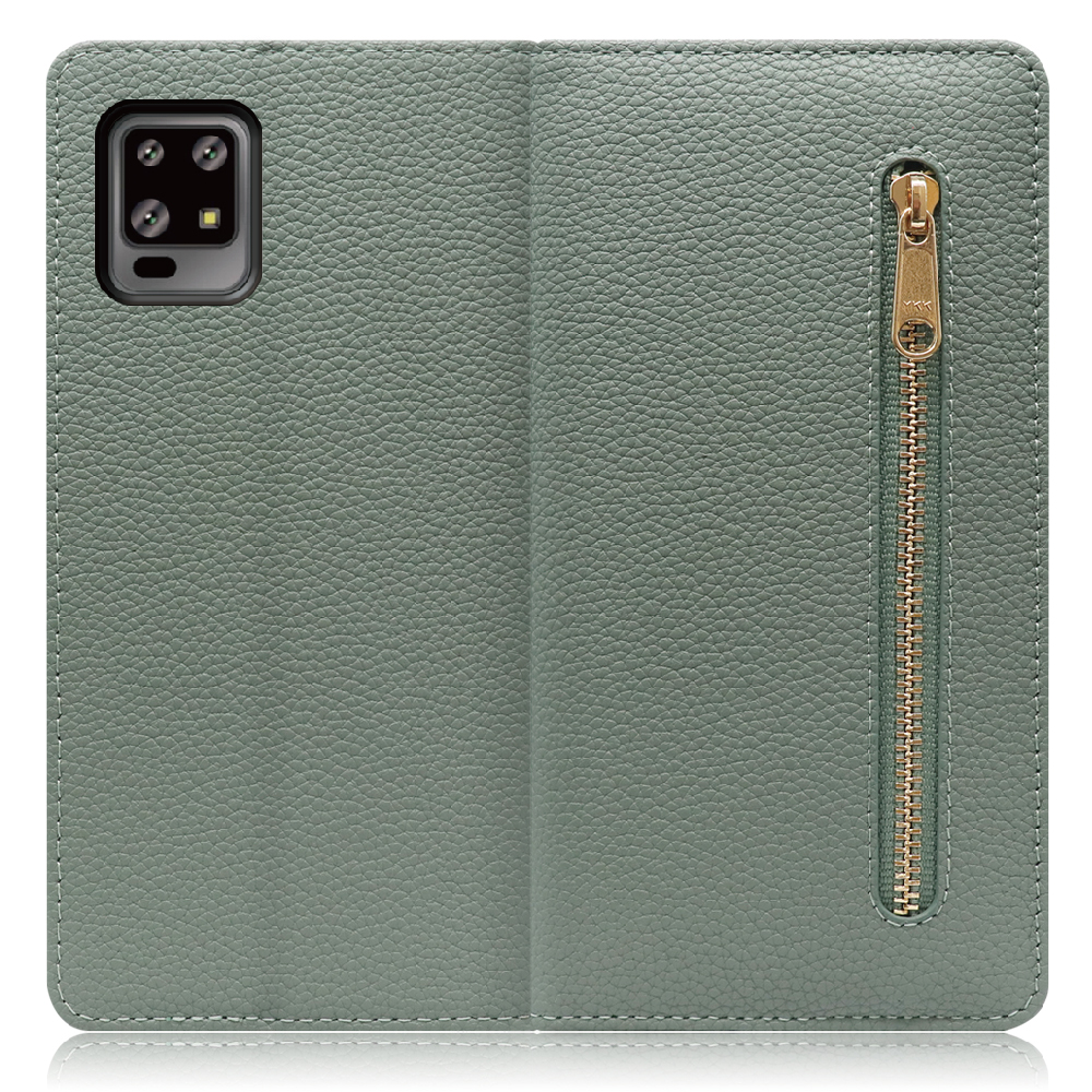 LOOF POCKET Series AQUOS zero6 SHG04 用 [ダルグリーン] 厳選本革 カード収納付き ベルト無し ファスナー ポケット付き 手帳型ケース