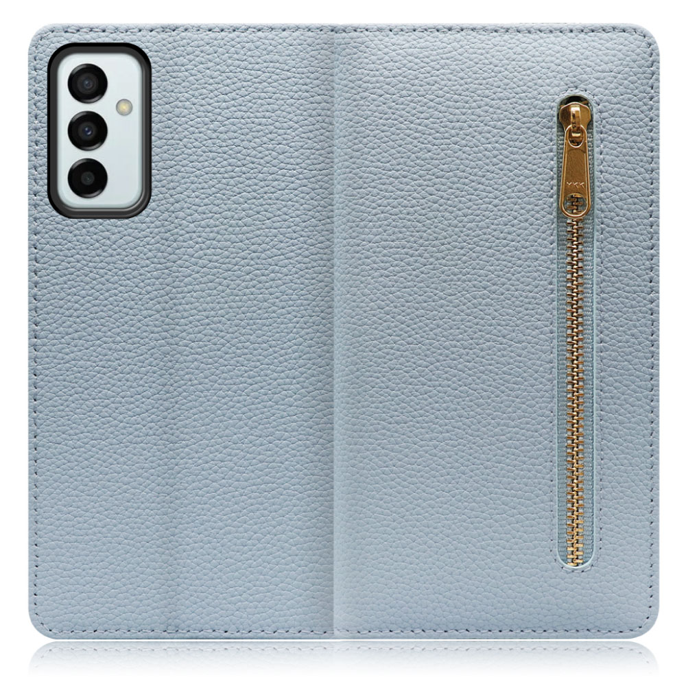 LOOF Pocket Series Galaxy M23 5G 用 [スカイブルー] 厳選本革 カード収納付き ベルト無し ファスナー ポケット付き 手帳型ケース