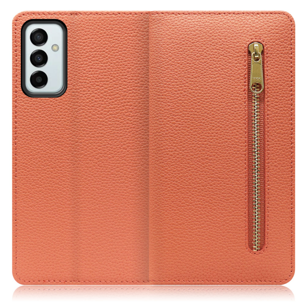 LOOF Pocket Series Galaxy M23 5G 用[フラミンゴ] 厳選本革 カード収納付き ベルト無し ファスナー ポケット付き 手帳型ケース