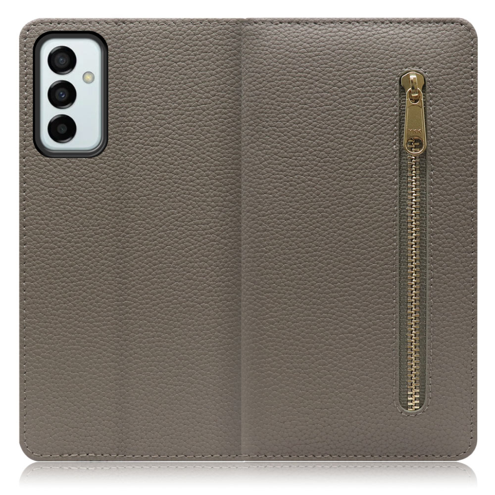LOOF POCKET Series Galaxy M23 5G 用 [グレージュ] 厳選本革 カード収納付き ベルト無し ファスナー ポケット付き 手帳型ケース