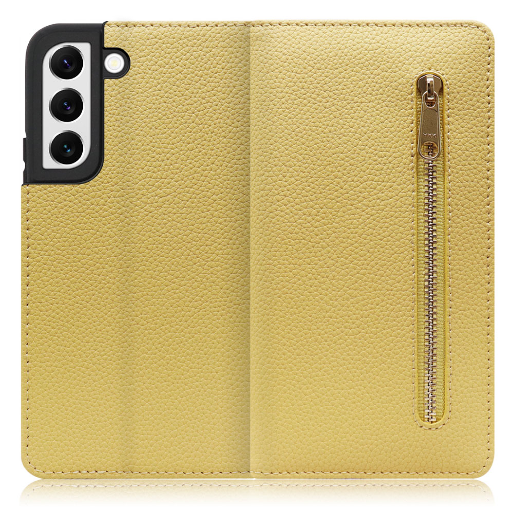 LOOF POCKET Series Galaxy S22 / SC-51C / SCG13 用 [ジャスミンイエロー] 厳選本革 カード収納付き ベルト無し ファスナー ポケット付き 手帳型ケース