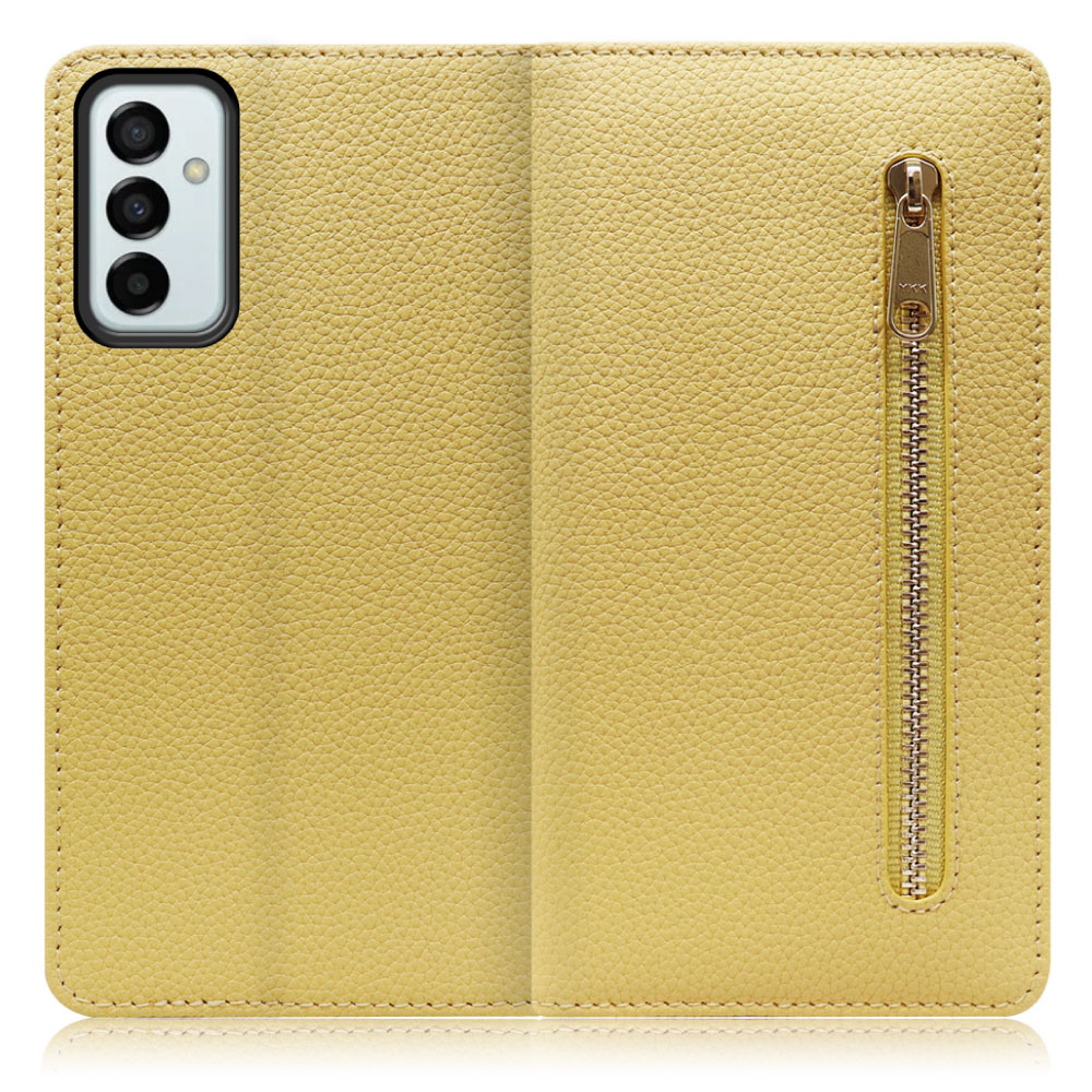 LOOF Pocket Series Galaxy M23 5G 用[ジャスミンイエロー] 厳選本革 カード収納付き ベルト無し ファスナー ポケット付き 手帳型ケース
