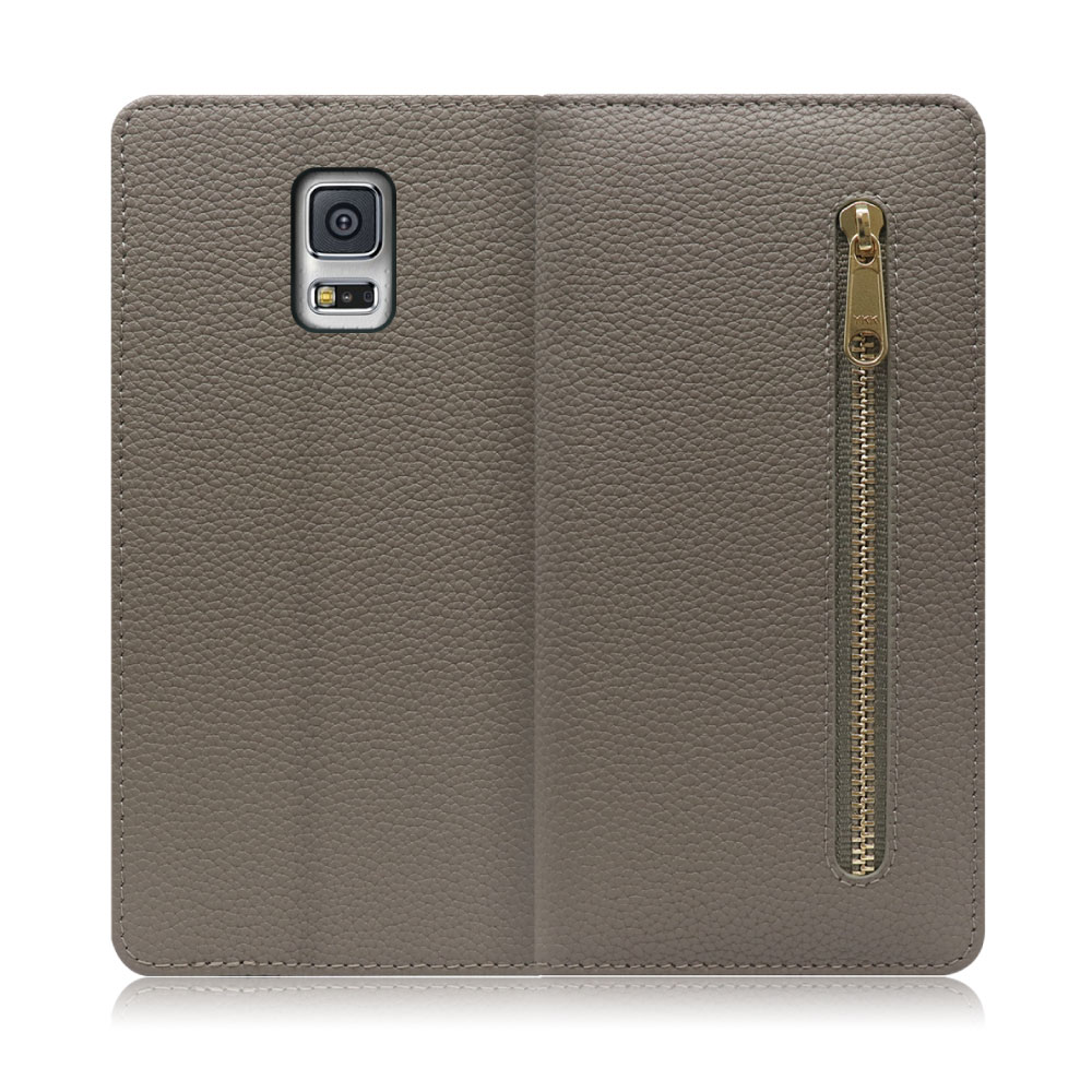 LOOF POCKET Series Galaxy S5 / SC-04F 用 [グレージュ] 厳選本革 カード収納付き ベルト無し ファスナー ポケット付き 手帳型ケース