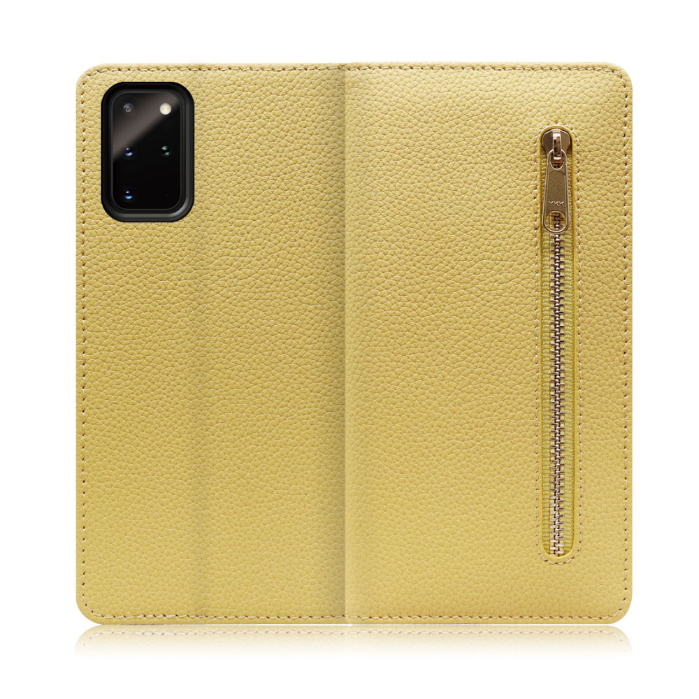 LOOF POCKET Series Galaxy S20+ 5G / SC-52A / SCG02 用 [ジャスミンイエロー] 厳選本革 カード収納付き ベルト無し ファスナー ポケット付き 手帳型ケース